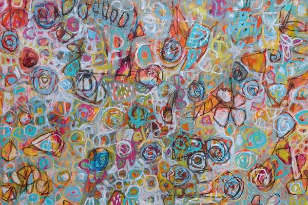 Australian Indigenous (Aboriginal and Torres Strait Islander) artwork by ROBBI NEAL of Miscellaneous Artists. The title is When Snow Falls Like Peace. [RN241121L] (Oil and Acrylic on Linen)