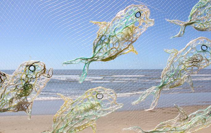 Australian Indigenous (Aboriginal and Torres Strait Islander) artwork by LYNNETTE GRIFFITHS of Miscellaneous Artists. The title is White Fish - Trevally (Detail). [LG201705007] (Ghost Nets & Rope)