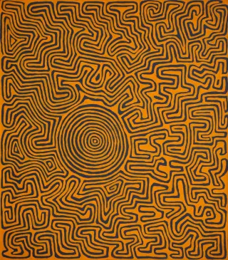Australian Indigenous (Aboriginal and Torres Strait Islander) artwork by RONNIE TJAMPITJINPA of Papunya Tula Artists. The title is Wililnya. [RT0804064] (Acrylic on Belgian Linen)
