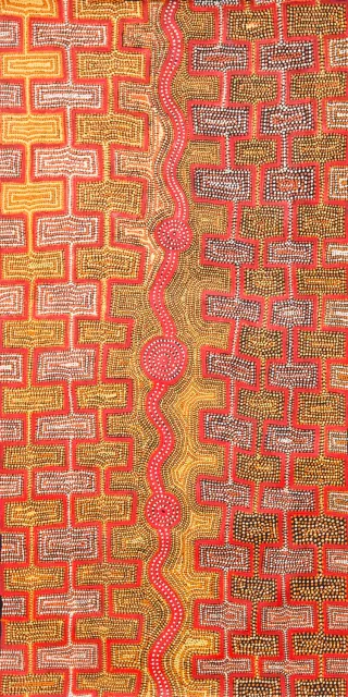 Australian Indigenous (Aboriginal and Torres Strait Islander) artwork by MATTHEW WEST TJUPURRULA of Papunya Tula Artists. The title is Wilkinkarra. [MW0809024] (Acrylic on Linen)