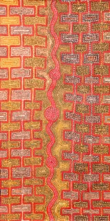 Australian Indigenous (Aboriginal and Torres Strait Islander) artwork by MATTHEW WEST TJUPURRULA of Papunya Tula Artists. The title is Wilkinkarra. [MW0809024] (Acrylic on Linen)