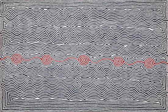 Australian Indigenous (Aboriginal and Torres Strait Islander) artwork by GRAHAM GORDON of Warlayirti Artists (Balgo). The title is Wilkinkarra. [1/10] (Acrylic on Linen)