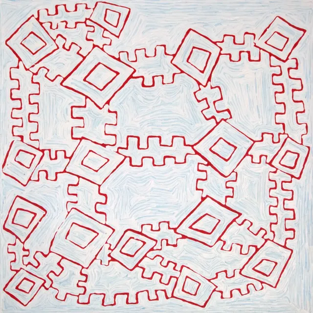Australian Indigenous (Aboriginal and Torres Strait Islander) artwork by NYILYARI TJAPANGATI of Papunya Tula Artists. The title is Wilkinkarra. [NT1004099] (Acrylic on Belgian Linen)
