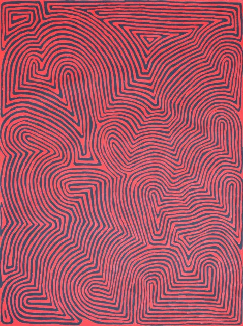 Australian Indigenous (Aboriginal and Torres Strait Islander) artwork by RONNIE TJAMPITJINPA of Papunya Tula Artists. The title is Wilkinkarra. [RT1002001] (Acrylic on Belgian Linen)
