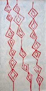 Australian Indigenous (Aboriginal and Torres Strait Islander) artwork by NYILYARI TJAPANGATI of Papunya Tula Artists. The title is Wilkinkarra. [NT1107027] (Acrylic on Belgian Linen)