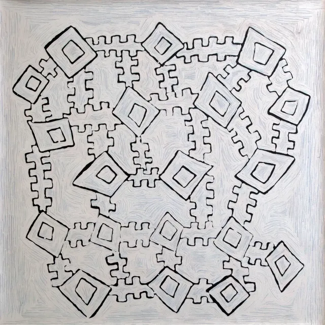 Australian Indigenous (Aboriginal and Torres Strait Islander) artwork by NYILYARI TJAPANGATI of Papunya Tula Artists. The title is Wilkinkarra. [NT0907165] (Acrylic on Belgian Linen)