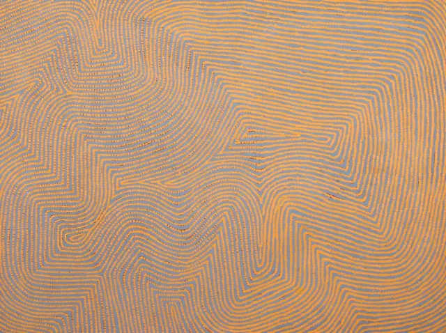 Australian Indigenous (Aboriginal and Torres Strait Islander) artwork by WARLIMPIRRNGA TJAPALTJARRI of Papunya Tula Artists. The title is Wilkinkarra. [WT0311073] (Acrylic on Belgian Linen)