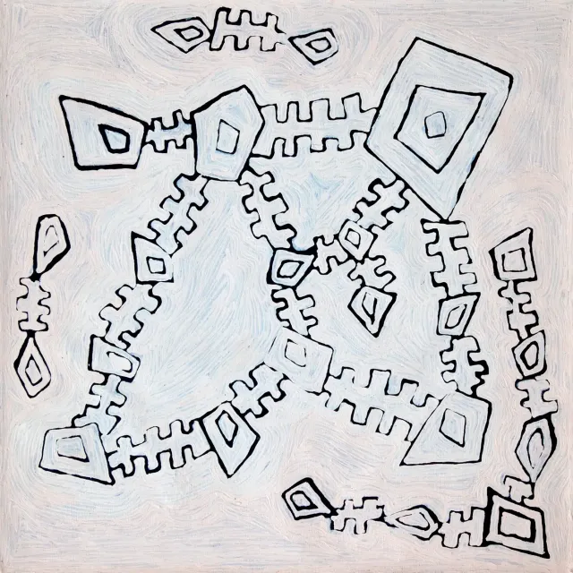 Australian Indigenous (Aboriginal and Torres Strait Islander) artwork by NYILYARI TJAPANGATI of Papunya Tula Artists. The title is Wilkinkarra. [NT1203034] (Acrylic on Belgian Linen)