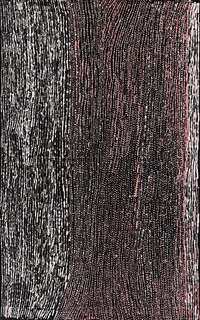 Australian Indigenous (Aboriginal and Torres Strait Islander) artwork by CORNELIA TIPUAMANTUMIRRI of Munupi Artists. The title is Winga (Tidal Movement/Waves). [12cor256] (Ochre on Linen)