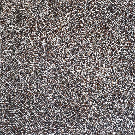 Australian Indigenous (Aboriginal and Torres Strait Islander) artwork by ALISON PURUNTATAMERI of Munupi Artists. The title is Winga (Tidal Movement/Waves). [19-315] (Ochre on Canvas)