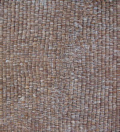 Australian Indigenous (Aboriginal and Torres Strait Islander) artwork by ALISON PURUNTATAMERI of Munupi Artists. The title is Winga (Tidal Movement/Waves). [20-227] (Ochre on Linen)