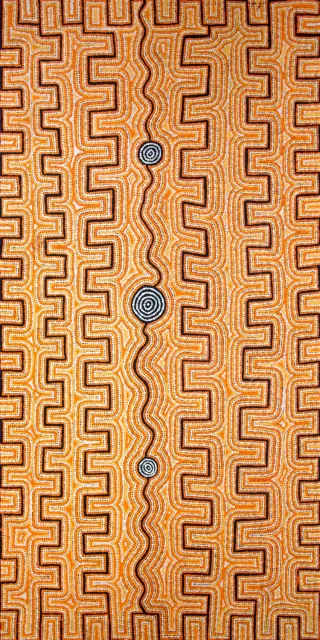 Australian Indigenous (Aboriginal and Torres Strait Islander) artwork by MATTHEW WEST TJUPURRULA of Papunya Tula Artists. The title is Winpulpula. [MW0910081] (Acrylic on Belgian Linen)
