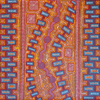 Australian Indigenous (Aboriginal and Torres Strait Islander) artwork by MATTHEW WEST TJUPURRULA of Papunya Tula Artists. The title is Winpulpula. [MW1102045] (Acrylic on Belgian Linen)