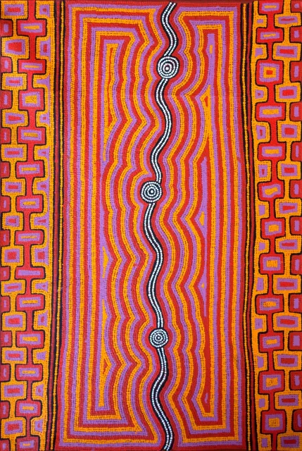 Australian Indigenous (Aboriginal and Torres Strait Islander) artwork by MATTHEW WEST TJUPURRULA of Papunya Tula Artists. The title is Winpulpula. [MW1104153] (Acrylic on Belgian Linen)