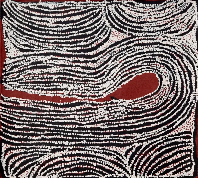 Australian Indigenous (Aboriginal and Torres Strait Islander) artwork by NINGURA NAPURRULA of Papunya Tula Artists. The title is Wirrulnga. [NN0902034] (Acrylic on Linen)