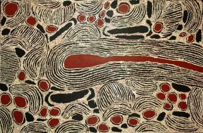 Australian Indigenous (Aboriginal and Torres Strait Islander) artwork by NINGURA NAPURRULA of Papunya Tula Artists. The title is Wirrulnga. [NN0612167] (Acrylic on Belgian Linen)