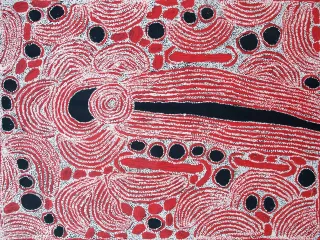 Australian Indigenous (Aboriginal and Torres Strait Islander) artwork by NINGURA NAPURRULA of Papunya Tula Artists. The title is Wirrulnga. [NN0811098] (Acrylic on Belgian Linen)