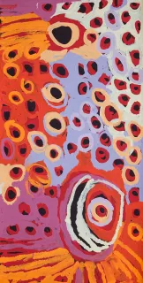 Australian Indigenous (Aboriginal and Torres Strait Islander) artwork by KATARRA BUTLER NAPALTJARRI of Papunya Tula Artists. The title is Wirrulnga. [KB1404039] (Acrylic on Belgian Linen)