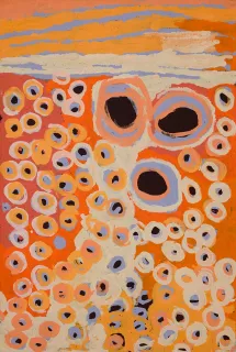 Australian Indigenous (Aboriginal and Torres Strait Islander) artwork by KATARRA BUTLER NAPALTJARRI of Papunya Tula Artists. The title is Wirrulnga. [KB1310030] (Acrylic on Belgian Linen)