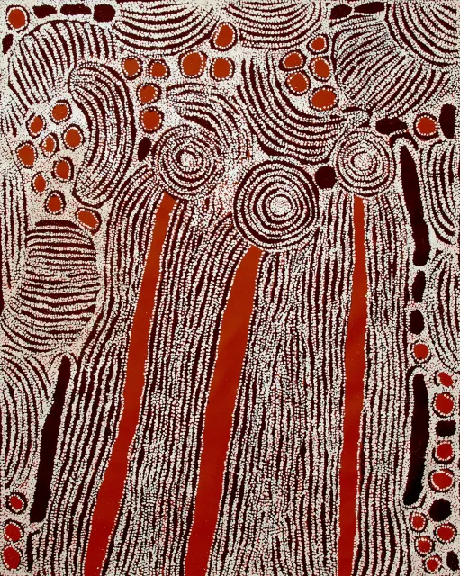 Australian Indigenous (Aboriginal and Torres Strait Islander) artwork by NINGURA NAPURRULA of Papunya Tula Artists. The title is Wirrulnga. [NN0904049] (Acrylic on Belgian Linen)