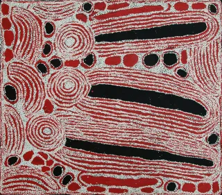 Australian Indigenous (Aboriginal and Torres Strait Islander) artwork by NINGURA NAPURRULA of Papunya Tula Artists. The title is Wirrulnga. [NN0909075] (Acrylic on Belgian Linen)