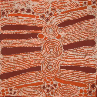 Australian Indigenous (Aboriginal and Torres Strait Islander) artwork by NINGURA NAPURRULA of Papunya Tula Artists. The title is Wirrulnga. [NN1009121] (Acrylic on Belgian Linen)