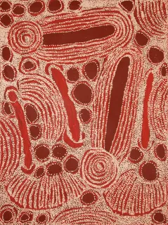 Australian Indigenous (Aboriginal and Torres Strait Islander) artwork by NINGURA NAPURRULA of Papunya Tula Artists. The title is Wirrulnga. [NN0907147] (Acrylic on Belgian Linen)