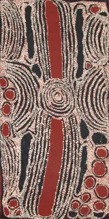 Australian Indigenous (Aboriginal and Torres Strait Islander) artwork by NINGURA NAPURRULA of Papunya Tula Artists. The title is Wirrulnga. [NN1007092] (Acrylic on Belgian Linen)