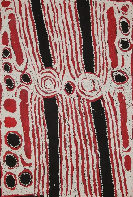 Australian Indigenous (Aboriginal and Torres Strait Islander) artwork by NINGURA NAPURRULA of Papunya Tula Artists. The title is Wirrulnga. [NN1210016] (Acrylic on Belgian Linen)