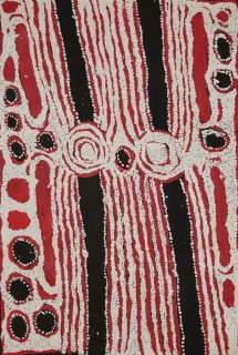 Australian Indigenous (Aboriginal and Torres Strait Islander) artwork by NINGURA NAPURRULA of Papunya Tula Artists. The title is Wirrulnga. [NN1210016] (Acrylic on Belgian Linen)