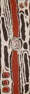 Australian Indigenous (Aboriginal and Torres Strait Islander) artwork by NINGURA NAPURRULA of Papunya Tula Artists. The title is Wirrulnga. [NN1205119] (Acrylic on Belgian Linen)