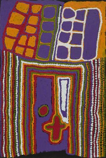 Australian Indigenous (Aboriginal and Torres Strait Islander) artwork by WEAVER JACK of Bidyadanga Artists (Yulparija & Mangala). The title is With Language. [25387] (Acrylic on Linen)