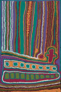 Australian Indigenous (Aboriginal and Torres Strait Islander) artwork by WEAVER JACK of Bidyadanga Artists (Yulparija & Mangala). The title is With Language. [25666] (Acrylic on Canvas)