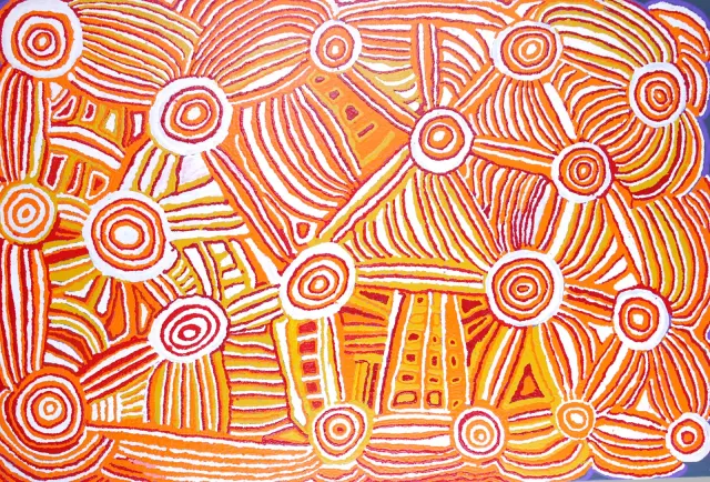 Australian Indigenous (Aboriginal and Torres Strait Islander) artwork by MANUPA BUTLER of Warakurna Artists. The title is Wunmankuntja. [06-265] (Acrylic on Belgian Linen)