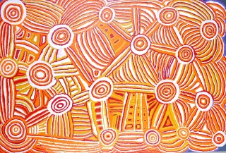 Australian Indigenous (Aboriginal and Torres Strait Islander) artwork by MANUPA BUTLER of Warakurna Artists. The title is Wunmankuntja. [06-265] (Acrylic on Belgian Linen)