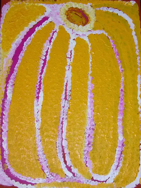 Australian Indigenous (Aboriginal and Torres Strait Islander) artwork by EUBENA NAMPITJIN of Warlayirti Artists (Balgo). The title is Yandiwarra. [155/04] (Acrylic on Belgian Linen)