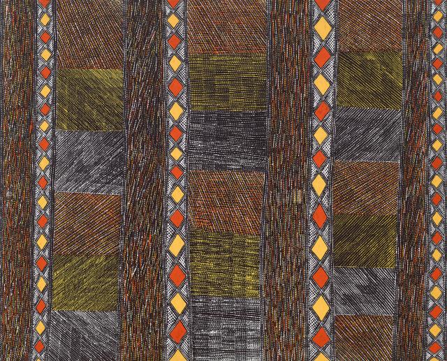 Australian Indigenous (Aboriginal and Torres Strait Islander) artwork by ITA TIPUNGWUTI of Tiwi Design. The title is Yirrikamani Jilamara (number two). [it16-6-09] (Earth Pigments on Canvas)