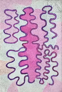 Australian Indigenous (Aboriginal and Torres Strait Islander) artwork by KUYARRIA MUDGEDELL NAKAMARRA of Warlayirti Artists (Balgo). The title is Yawalyurru. [240/09] (Acrylic on Linen)