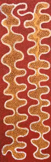 Australian Indigenous (Aboriginal and Torres Strait Islander) artwork by KUYARRIA MUDGEDELL NAKAMARRA of Warlayirti Artists (Balgo). The title is Yawalyurru. [1462/07] (Acrylic on Linen)