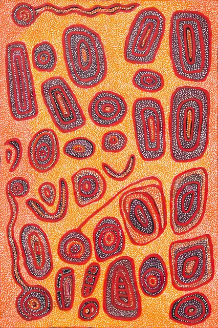 Australian Indigenous (Aboriginal and Torres Strait Islander) artwork by MIRIAM BAADJO of Warlayirti Artists (Balgo). The title is Yaltatjul. [711/08] (Acrylic on Linen)