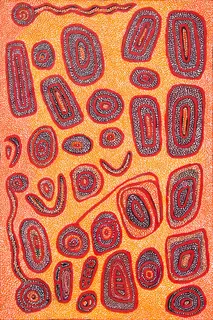 Australian Indigenous (Aboriginal and Torres Strait Islander) artwork by MIRIAM BAADJO of Warlayirti Artists (Balgo). The title is Yaltatjul. [711/08] (Acrylic on Linen)