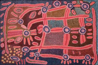 Australian Indigenous (Aboriginal and Torres Strait Islander) artwork by MIRIAM BAADJO of Warlayirti Artists (Balgo). The title is Yurna. [244/11] (Acrylic on Linen)