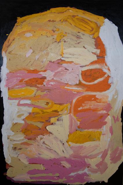 Australian Indigenous (Aboriginal and Torres Strait Islander) artwork by NOLA YURNANGURNU CAMPBELL of Warakurna Artists. The title is Yunpalara. [73-22] (Acrylic and Oil Stick on Linen)
