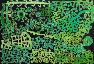 Australian Indigenous (Aboriginal and Torres Strait Islander) artwork by NED GRANT of Spinifex Artists. The title is Yuwarri. [25-32] (Acrylic on Linen)
