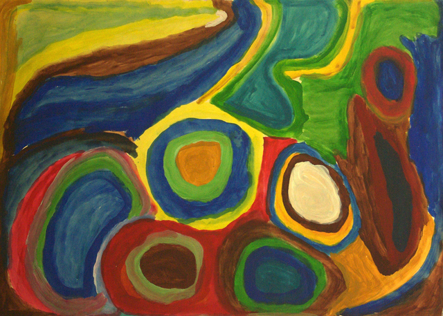 Australian Indigenous (Aboriginal and Torres Strait Islander) artwork by PAJI WAJINA HONEYCHILD YANKARR of Mangkaja Artists. The title is Yirtil. [wp490/93] (Atelier Acrylic, 250gsm Velin Arches Paper)