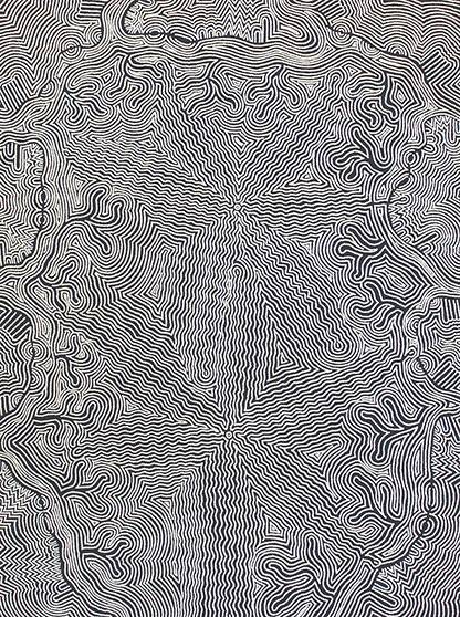 Australian Indigenous (Aboriginal and Torres Strait Islander) artwork by MARY ROBERTS NAKAMARRA of Papunya Tjupi Artists. The title is Yalka Tjukurrpa (Bush Onion) - Murini. [645-16] (Acrylic on Linen)