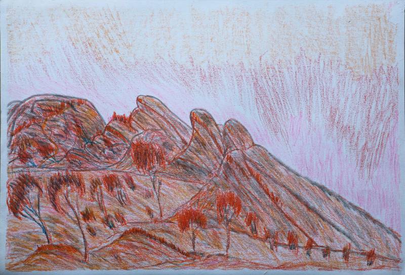 Australian Indigenous (Aboriginal and Torres Strait Islander) artwork by ADRIAN ROBERTSON of Mwerre Anthurre Artists (Bindi Inc). The title is Yalpirakinu. [8-23] (Pen/Pencil Drawing)