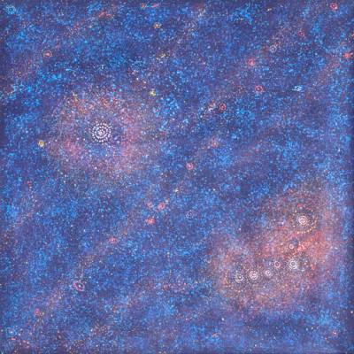 Australian Indigenous (Aboriginal and Torres Strait Islander) artwork by ALMA NUNGARRAYI GRANITES of Warlukurlangu Artists (Yuendumu). The title is Yanjirlpirri or Napaljarri-warnu Jukurrpa (Star or Seven Sisters Dreaming). [1334/10] (Acrylic on Linen)