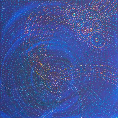 Australian Indigenous (Aboriginal and Torres Strait Islander) artwork by ALMA NUNGARRAYI GRANITES of Warlukurlangu Artists (Yuendumu). The title is Yanjirlpirri or Napaljarri-warnu Jukurrpa (Star or Seven Sisters Dreaming). [2490/10] (Acrylic on Linen)