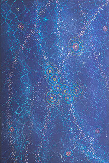 Australian Indigenous (Aboriginal and Torres Strait Islander) artwork by ALMA NUNGARRAYI GRANITES of Warlukurlangu Artists (Yuendumu). The title is Yanjirlpirri or Napaljarri-warnu Jukurrpa (Star or Seven Sisters Dreaming). [2564/10] (Acrylic on Linen)